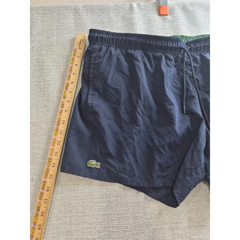 Lacoste Monochrome Swim Trunks Men 2XL Navy Blue Mesh Lined Quick Dry Drawstring